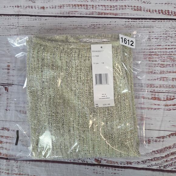 Lafayette 148 Tweed Midi Skirt 10 Cream Light Green Slit Career Quiet Money NWT - Picture 15 of 15